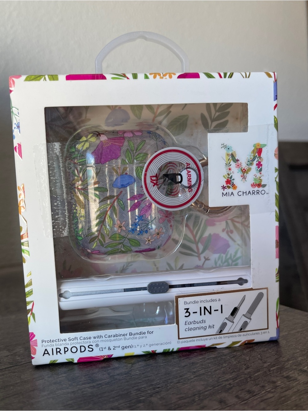 Mia Charro Floral AirPods Soft Case with Carabiner - Clear